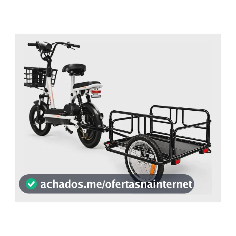 Carretinha Reboque Para Bicicleta E Bike Elétrica 30kg Carga Preto