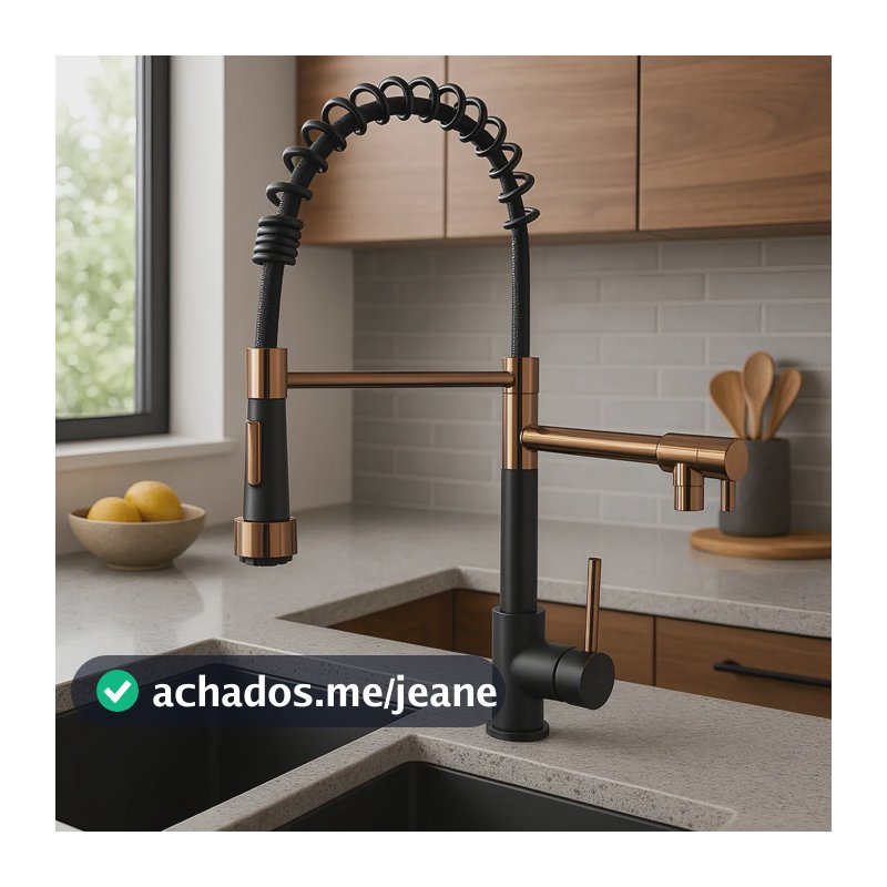 Torneira Cozinha Gourmet Monocomando Rose Gold / Preta 50cm Cor Preto com Rose Gold Brilhante Flexível Misturador Quente e Frio Pia Bancada