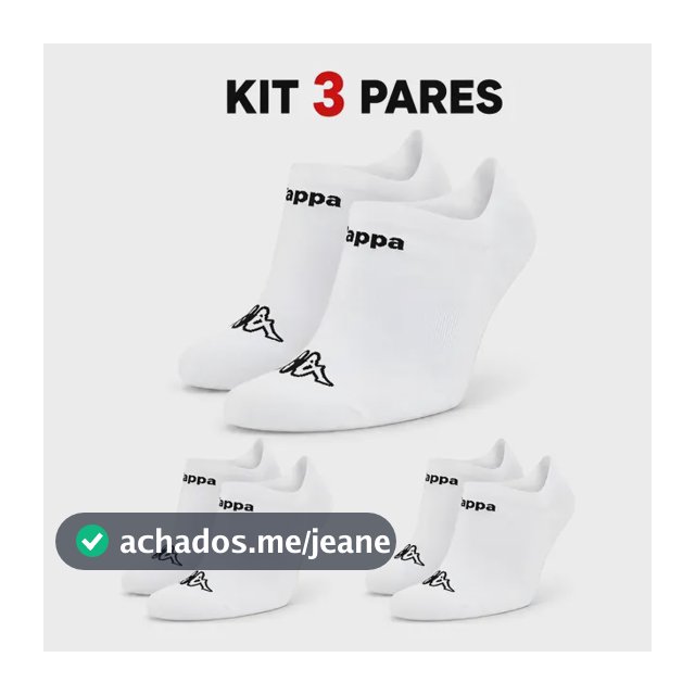 Kit 3 Pares Meias Kappa Sapatilha Soquete Invisível Original Branco 38-43