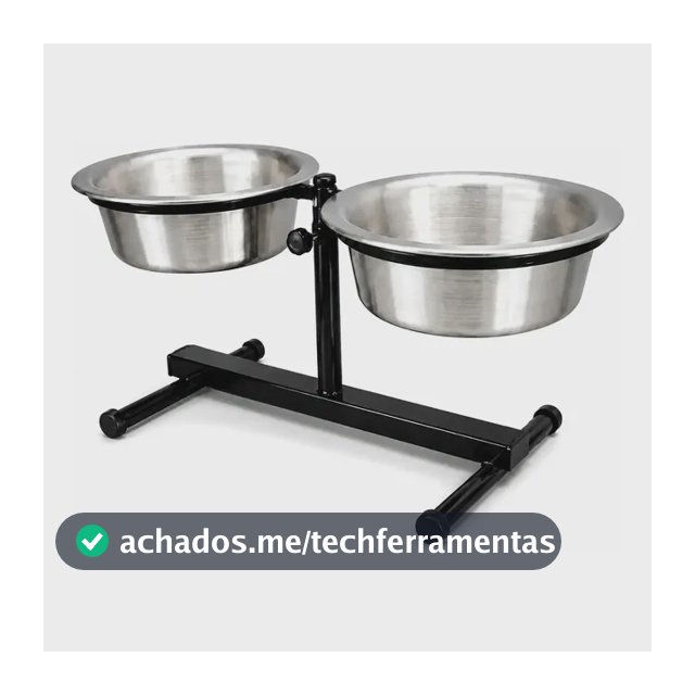 Comedouro Regulável Alumínio Duplo Pequeno 800ml Pretobranco