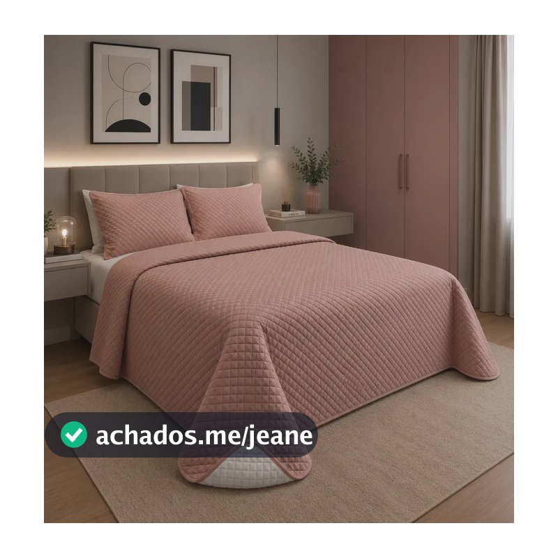 Colcha Cobre Leito Matelado Liso Queen 3 Peças Cor Rose