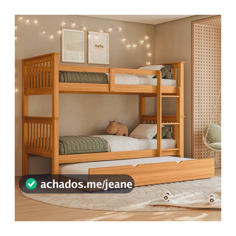 Treliche Solteiro Madeira Maciça Reforçada C/ Cama Auxiliar Cor Mel
