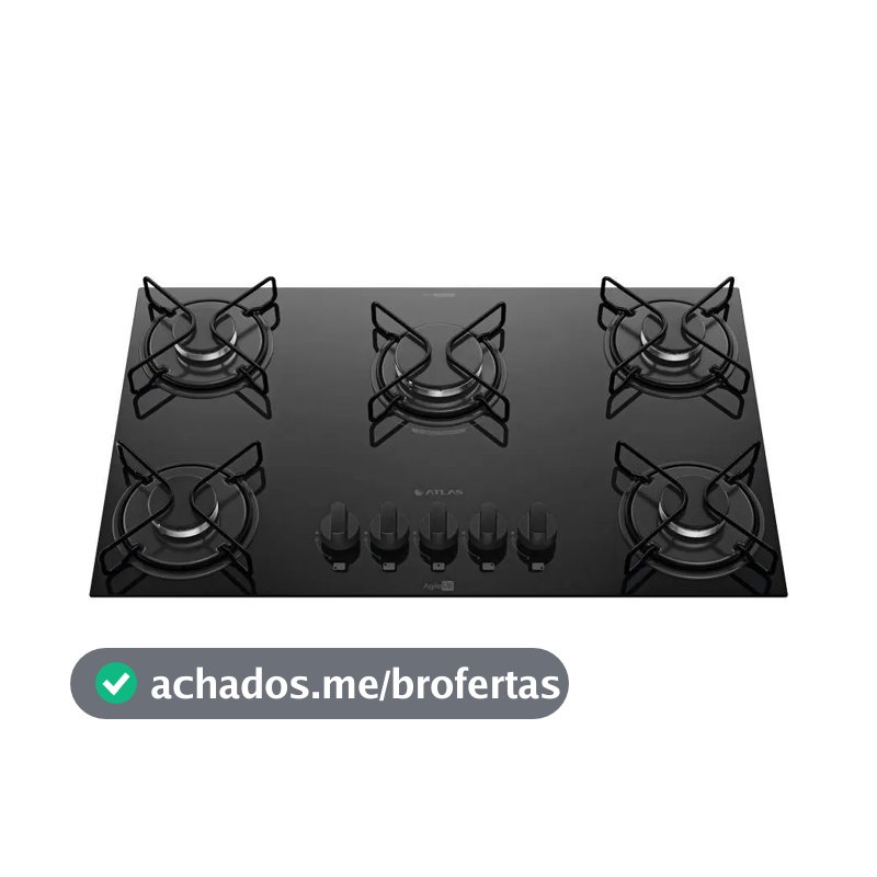 Cooktop 5 Bocas Atlas Agile Up com Mesa De Vidro A Gás Preto Bivolt