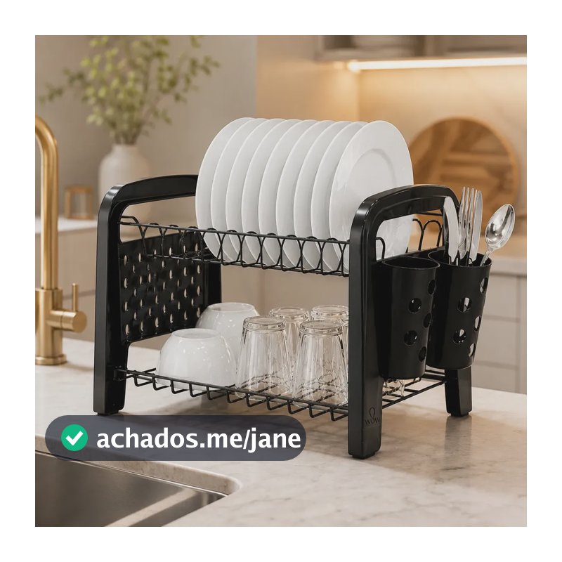 Escorredor Louça Secador Porta Talheres Não Enferruja Preto Arthi WoW