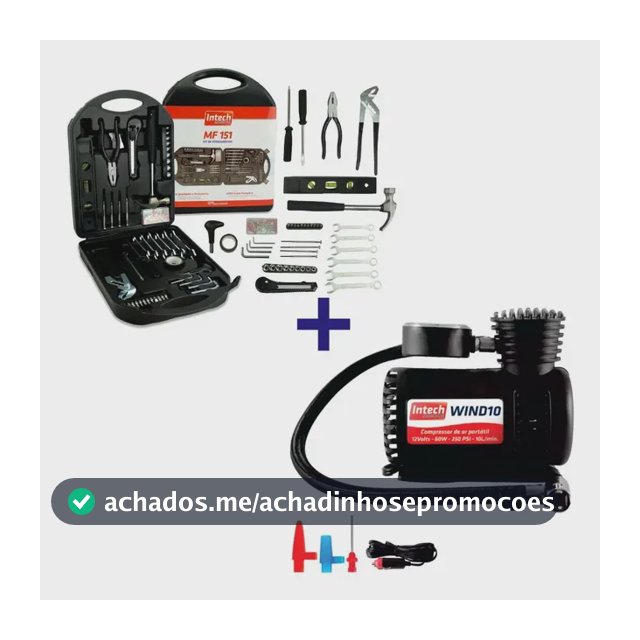 Kit Ferramentas Maleta 151 Peças + Mini Compressor De Ar 12v