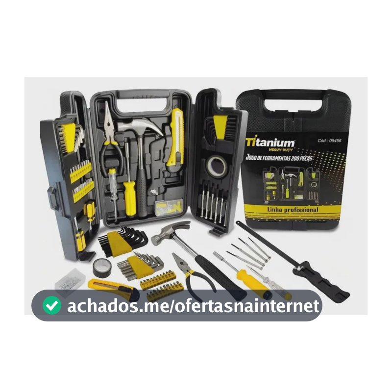 Kit Ferramentas 200 Peças c/ Maleta Titanium - Chaves, Alicates, Martelos, Serra - Aço Carbono - DIY Oficina Casa