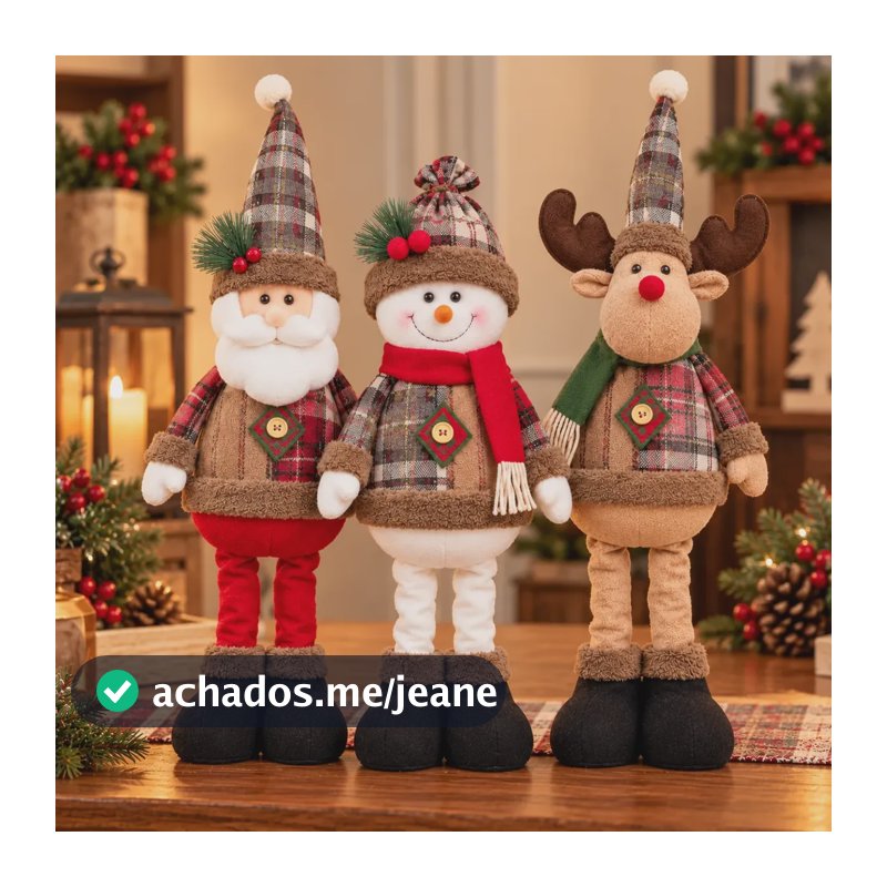 Kit 3 Papai Noel Enfeite Bonecos Retráteis Natal Rena Boneco Vermelho 0