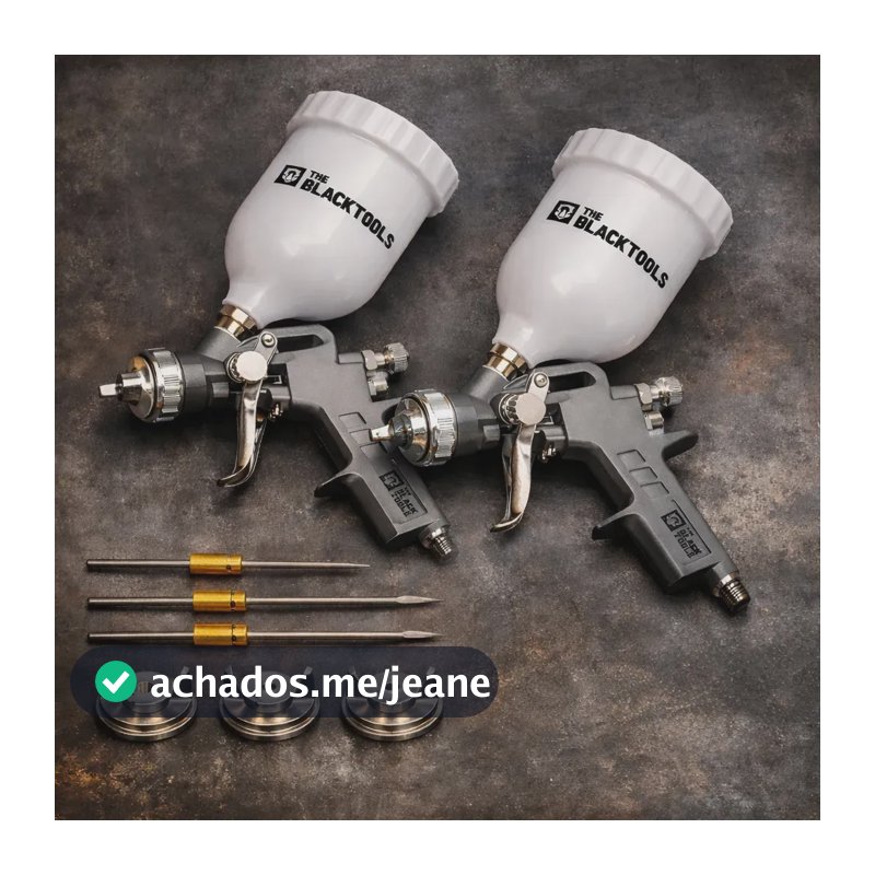 Kit 2 Pistola Pintura Gravidade 600ml Profissional Com Bicos 1.2 1.5 1.8mm The Black Tools