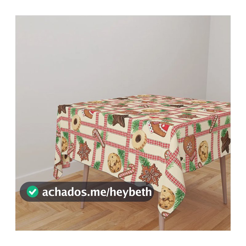 Toalha De Mesa Quadrada Tecido Cetim Natal 140x140cm Cor Natalina Xadrez Biscoitos Natalina Xadrez Biscoitos