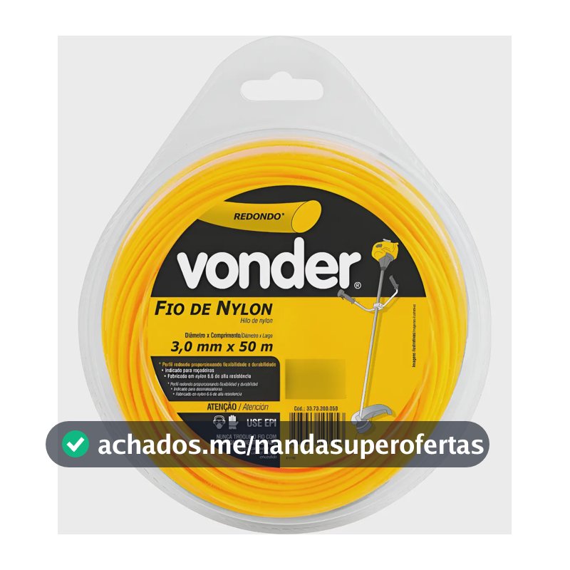 Fio Nylon Redondo Vonder 3mmx50m Para Roçadeiras Reforçado Amarelo