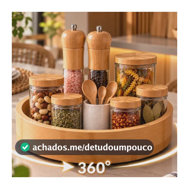 Bandeja Giratória 360° Bambu Organizadora Cozinha Temperos Bambu