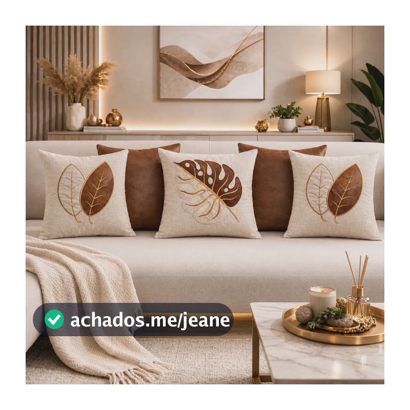 Kit 5 Capas De Almofada 45x45 Linho Couro Premium Exclusivo Marrom-escuro Capa Almofada Luxo