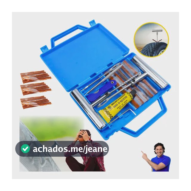 Kit Reparo Pneu Sem Câmara + Maleta 15 Remendos Moto E Carro