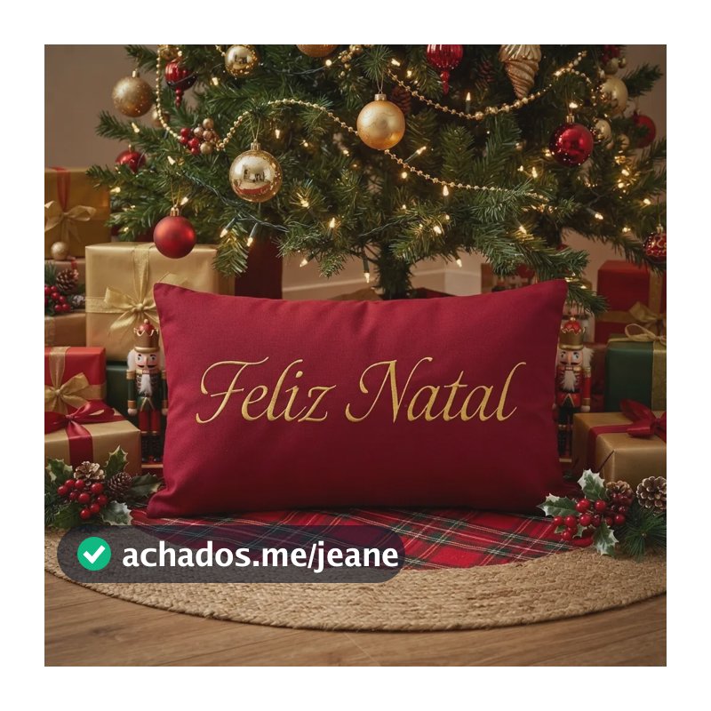 Almofada Bordada Natalina Feliz Natal Baguete Decorativa Feliz Natal Dourado