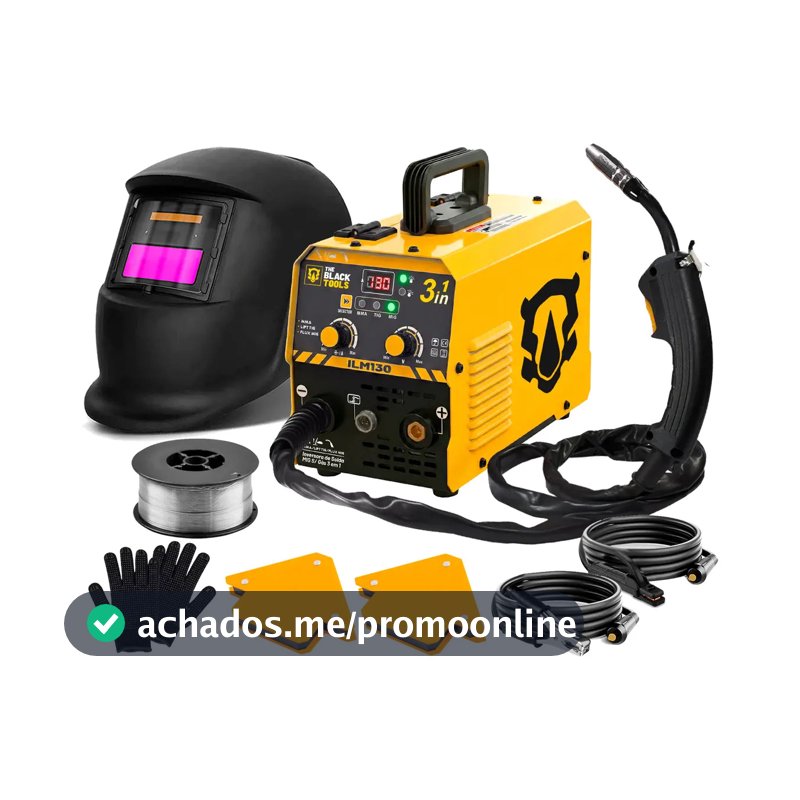 Máquina Inversora De Solda 3 Em 1 Sem Gás 130a Mma Tig Mig Com Máscara Esquadros E Acessórios The Black Tools