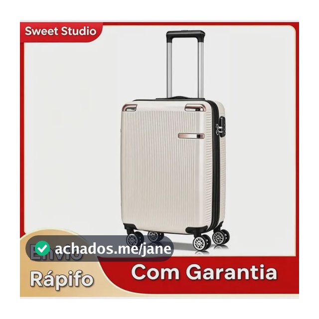 Mala de Bordo Rígida Sweet Studio Bege para Viagem, 55 cm, com Rodas Duplas e Cadeado