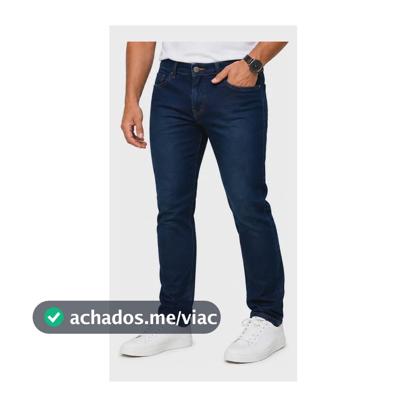 Calça Jeans Masculina Basica Tradicional Premium Lycra Azul Liso 42