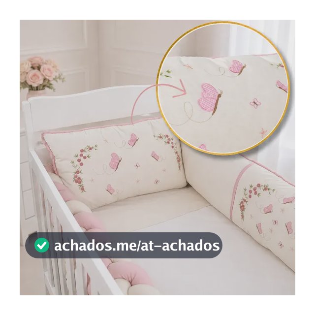 Kit Berço Le Petit Flores Bordadas 200 Fios Algodão Flores Bordadas Palha E Rosa