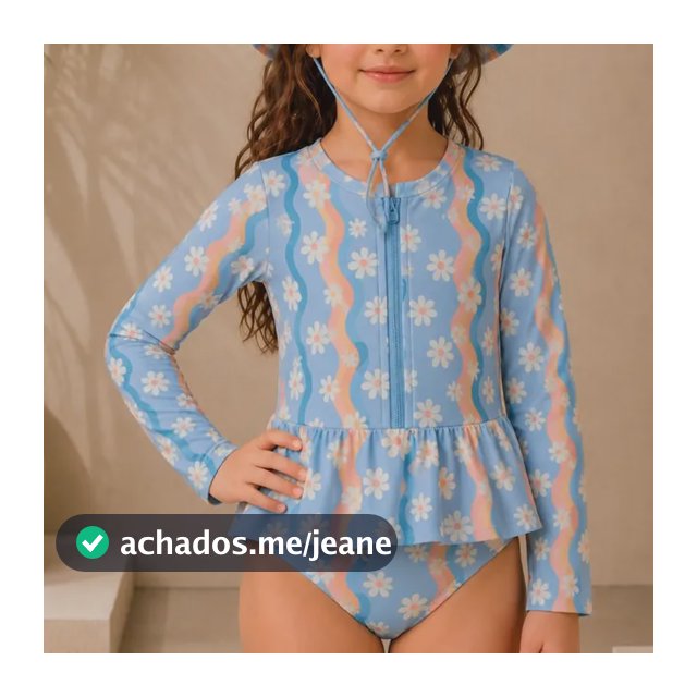 Maiô Manga Longa Infantil Menina Proteção Uv 50 Com Chapéu