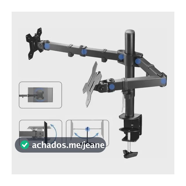 Suporte 2 Monitor Tv Aço Mesa Articulad Vesa Ajuste Promoção Black
