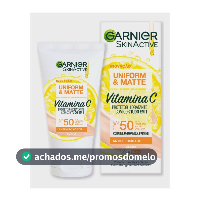 Protetor Solar Hidratante Facial com Vitamina C, Efeito Matte e Ação Redutora de Manchas, Cor Clara, Uniform & Matte Garnier, 40g