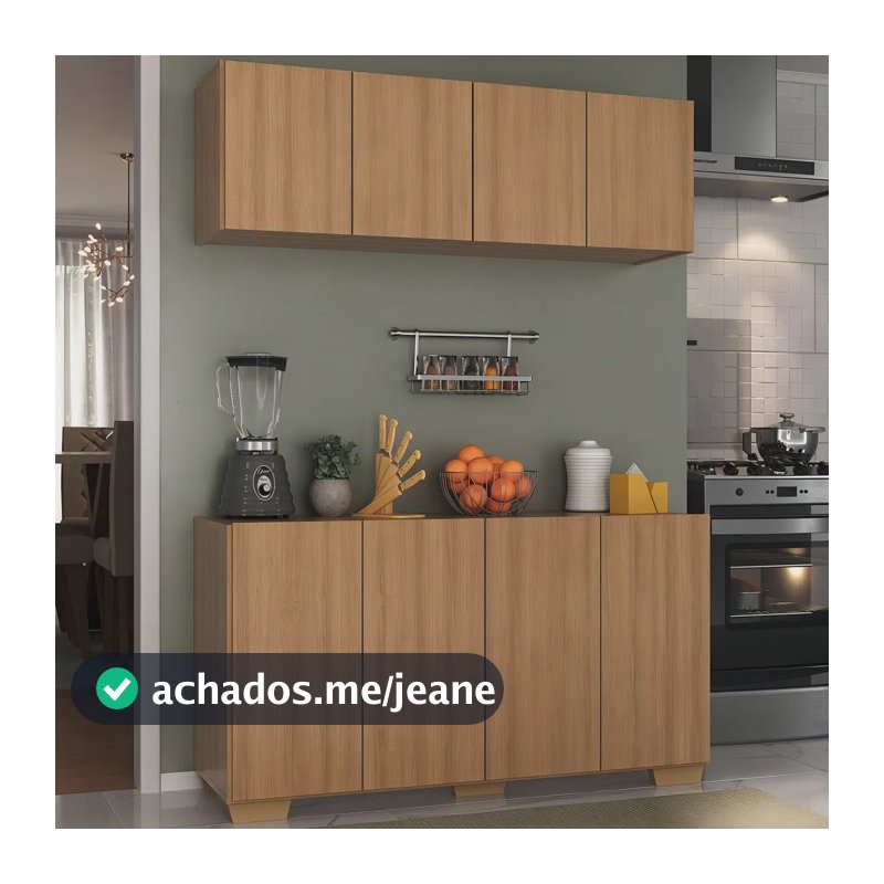 Kit Armário De Cozinha Aéreo/balcão 4 Pts Multimóveis Mp2171 Cor Rustic/Natural