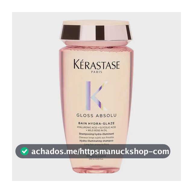 Kérastase, Bain Shampoo, Gloss Absolu, Hydra Glaze, Ação Anti-frizz com Ácido Hialurônico, Ácido Glicólico e Óleo De Rosa Silvestre, Potencializa o Brilho 250ml