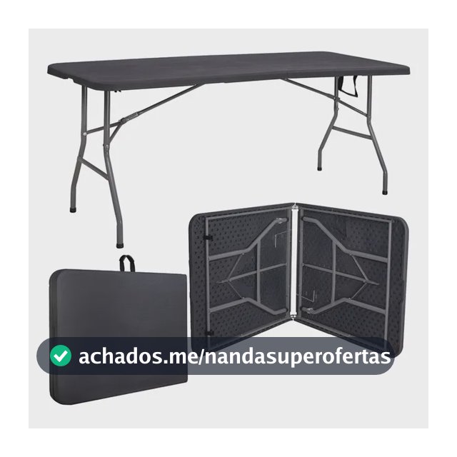 Mesa Dobrável Vira Maleta Com Alça Portátil 1.80m Para Camping Pesca Jardim Área Externa Ou Interna Salão De Festas Gourmet Cor Preto Luvinco