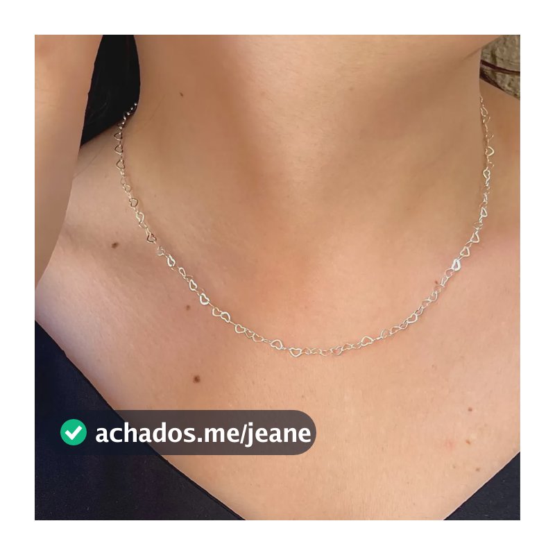 Colar Feminino Elo Coração Folheado A Prata 925 Legítima Prateado