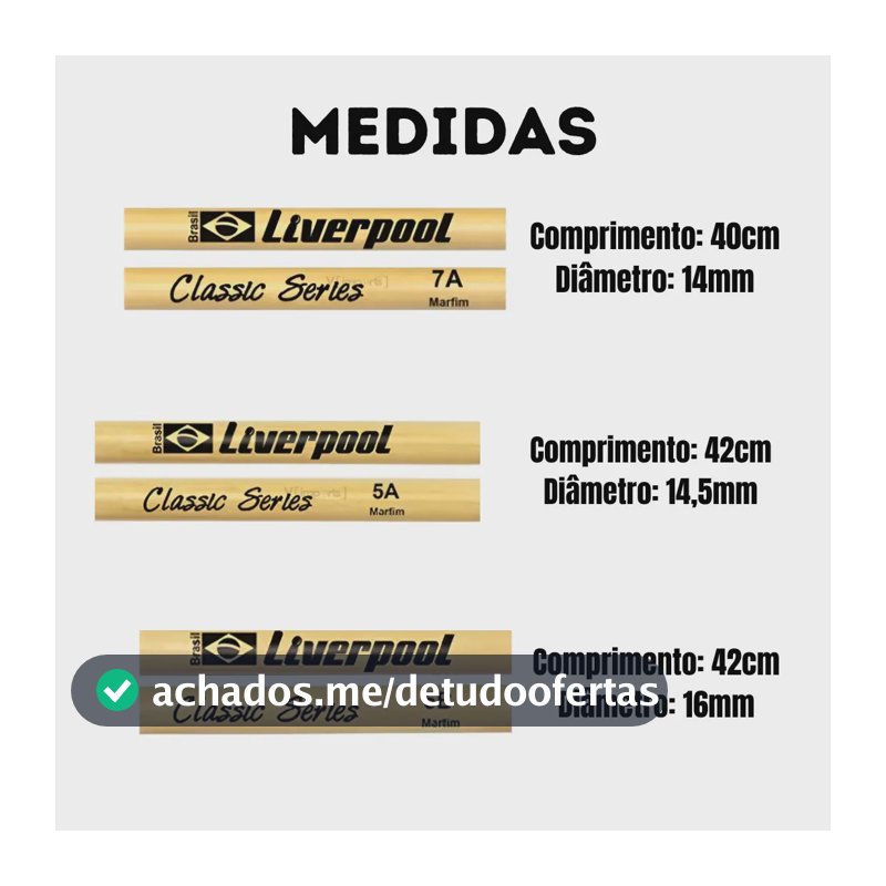 Baqueta Liverpool Marfim Classic Series 5A para Bateria (par)