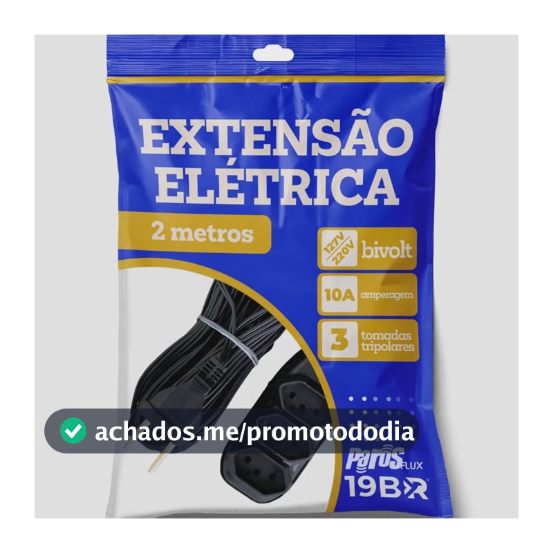 Extensão Elétrica 2 Metros com 3 Tomadas Bivolt Preta Parosflux