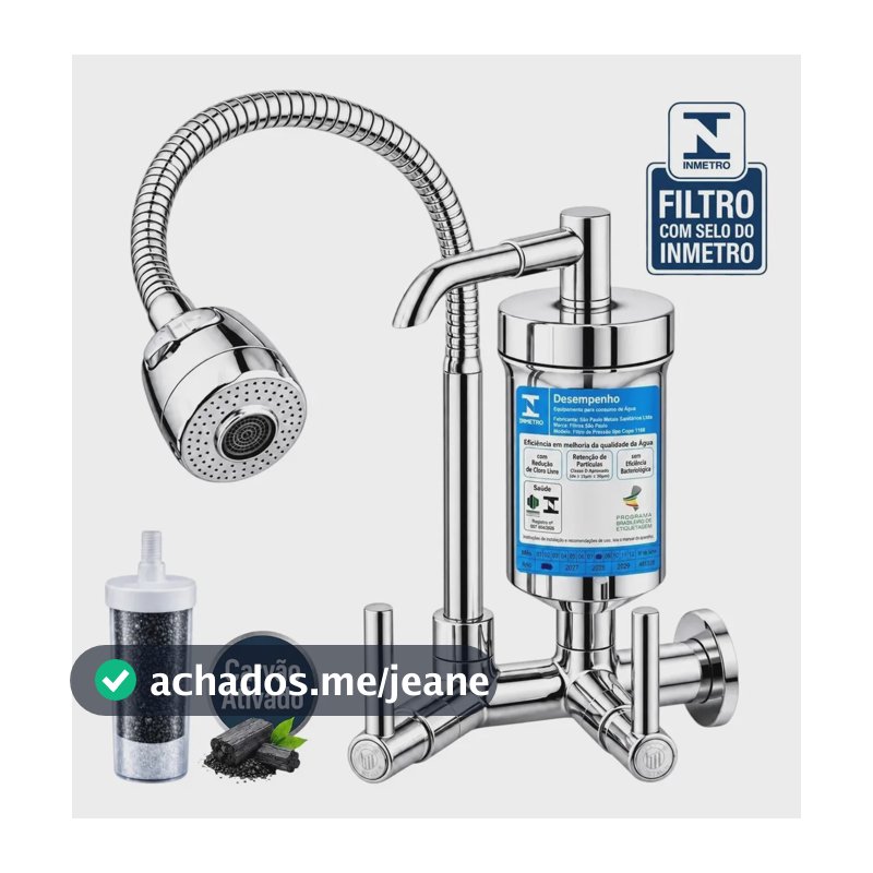 Torneira Com Filtro Gourmet De Cozinha Tubo Flexível 2 Jatos Parede