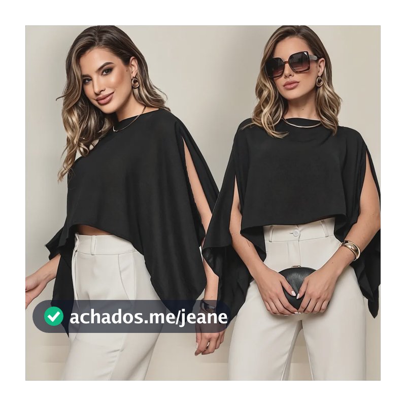 Blusa Cropped Capa Assimétrica Estilo Boho Bata Multi Forma Preto P (36/38)
