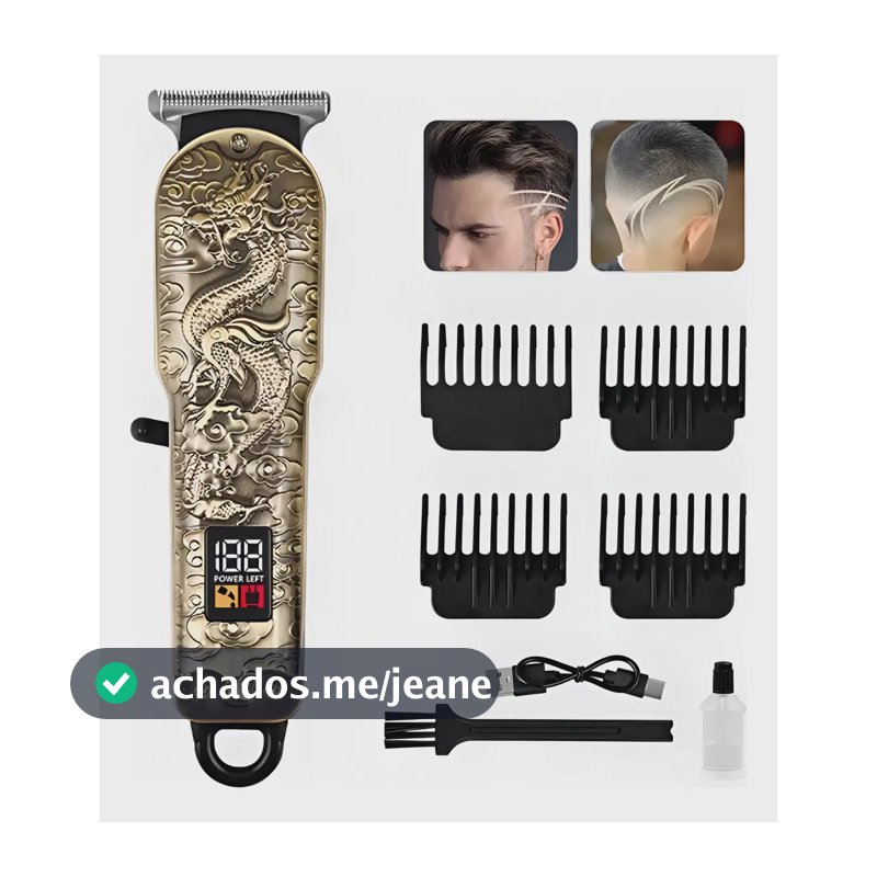 Máquina de Cortar Cabelo e Barba Profissional LED Dragão HUBCELL USB-C