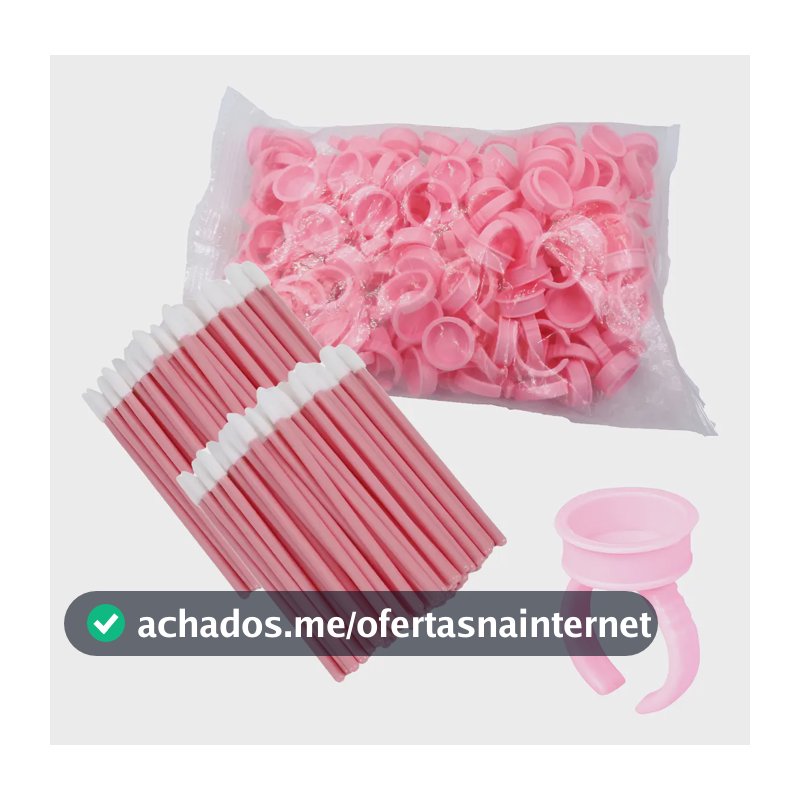 Kit 100 Microbrush +100 Anel Batoque Cola Alongamento Cílios Batom-17mm
