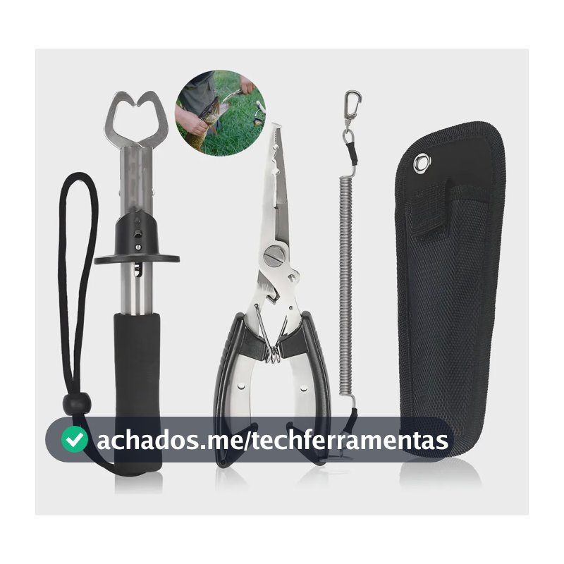 Kit Pesca Alicate Contenção Peixe + Alicate Bico Saca Preto