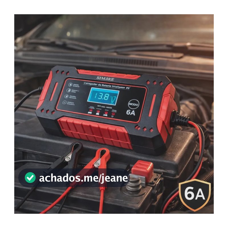 Carregador de Bateria Simake 6A Bivolt, para Carro, Moto e Caminhão