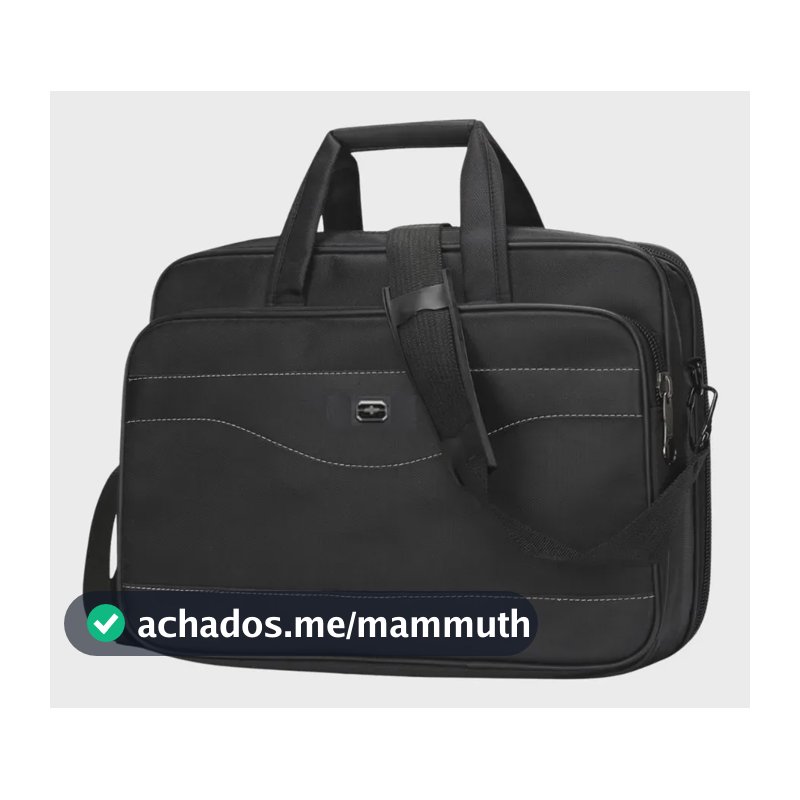Pasta Executiva Nylon Alça Couro Notebook 17" Compartimento Preto