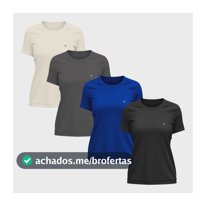 Kit 4 Camisetas Dry-fit Sandrini Baby Look Feminina Academia Cinza/preto/royal/branco Liso G