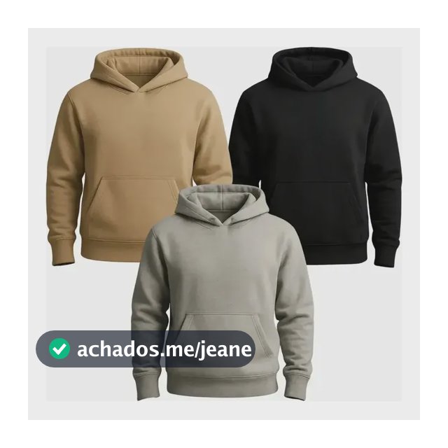 Kit 3 Moletom Canguru Liso Flanelado Blusa De Frio Unissex G Kit Bege / Preto / Cinza