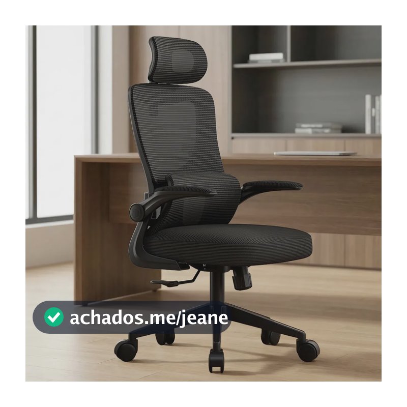 Cadeira Escritório Ergonômica Giratória Ajustável Delin Vertex Preta Em Mesh Com Suporte Lombar