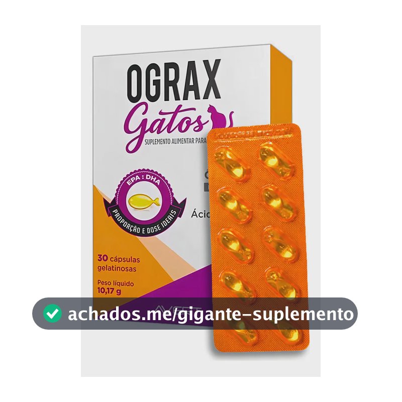 Ograx Gatos Ômega 3 Suplemento Alimentar Com 30 Capsulas 10,17g Palatáveis Avert Epa Dha Acidos Graxos essenciais