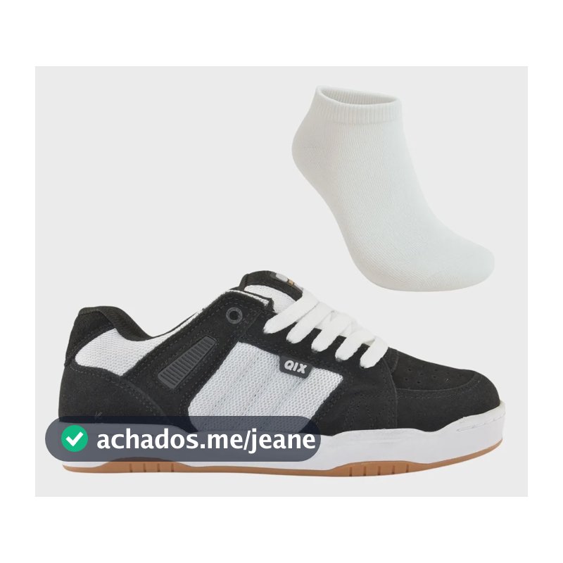 Kit Tênis Masculino Skate Qix Square Suede E Meia Preto/branco Liso 44