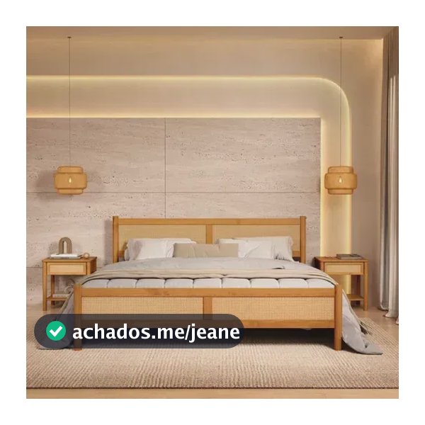 Cama King Madeira Maciça Rattan Palhinha Estrado Cefira Freijó