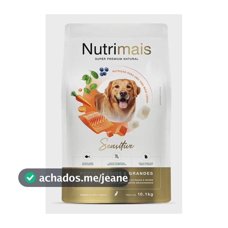 Ração Cães Pele Sensível Salmão Alta Proteína Médio Grande Porte Nutrimais Sensitive 10.1kg