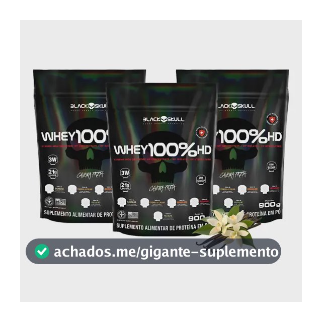 Whey Protein 100% Hd Kit 3 Unidades Suplemento Black Skull Sabor Baunilha