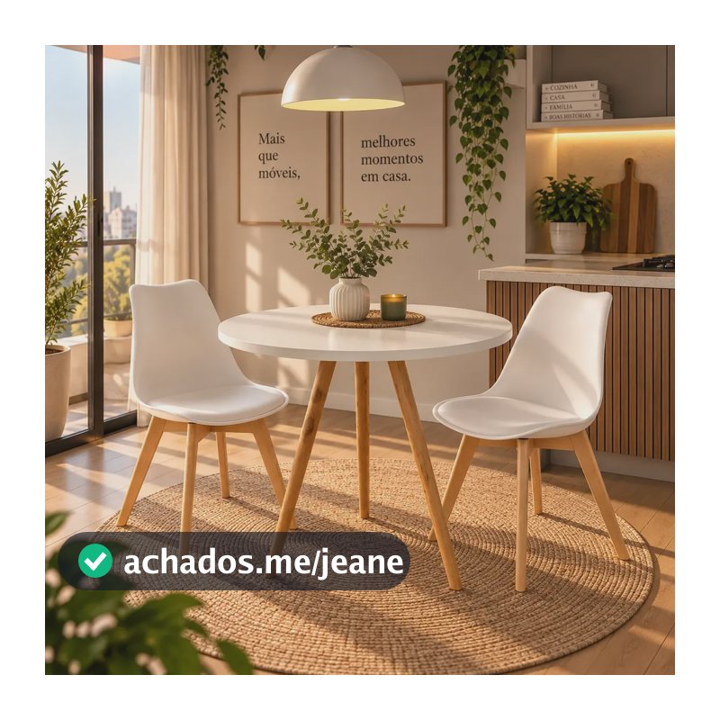 Conjunto Mesa Redonda 80cm 2 Cadeiras Moderno Branco Liso