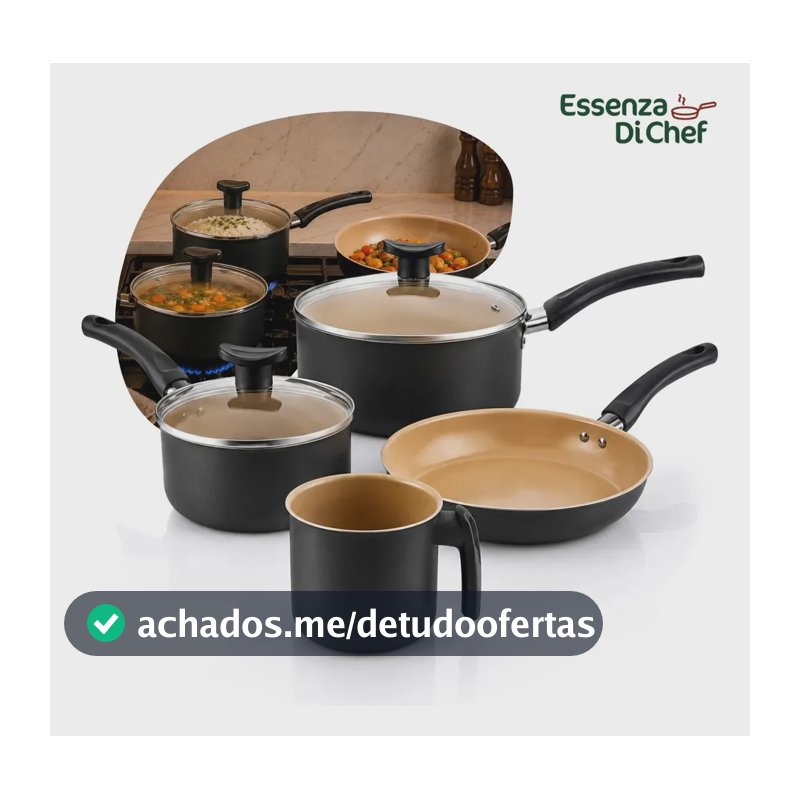 Jogo de Panelas Essenza Di Chef 4 Peças de Alumínio Antiaderente com Tampas de Vidro para Fogão a Gás