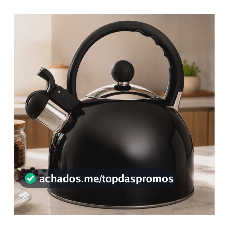 Chaleira Aço Inox Com Apito Indução Bule Chá 2 Litros Preto