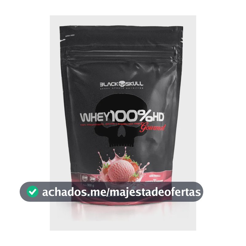 Whey 100%hd Gourmet 900g Refil Black Skull Sabor Morango